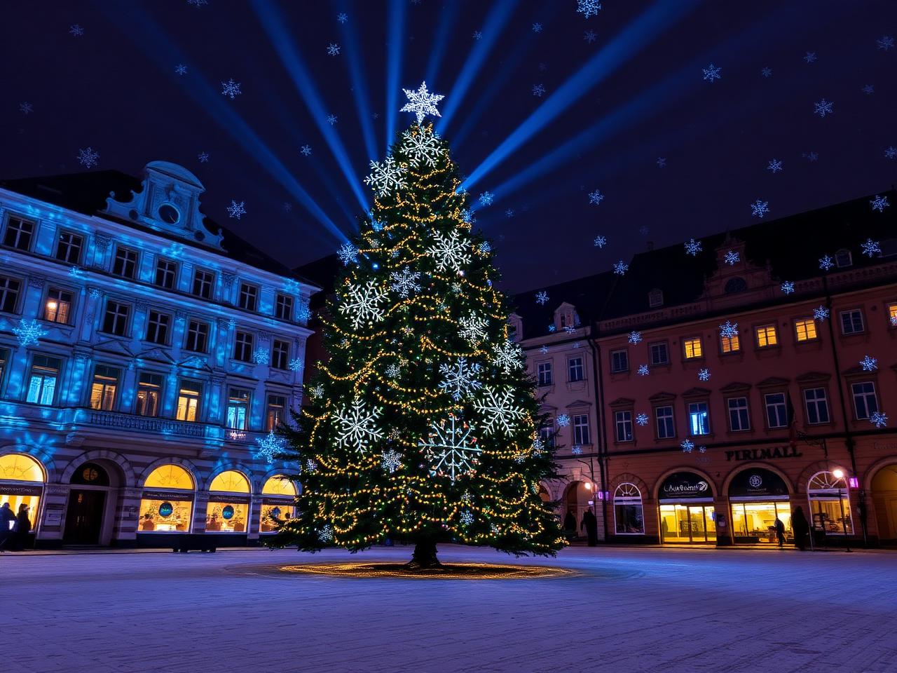 Vánoční laserová show na náměstí